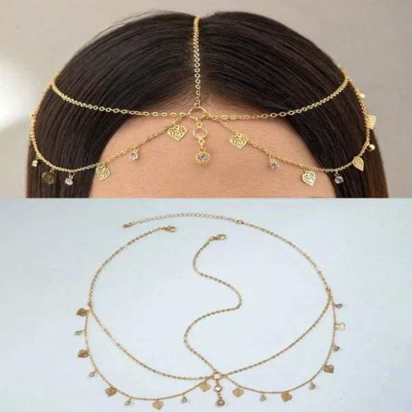 European and American Cross-Border Trendy Hair Accessories, Fashionable Love-Shaped Rhinestone Tassel Head Chain, Metal Chain, Personalized Forehead Jewelry Wholesale