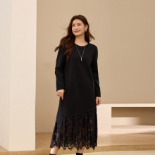 【蕾丝拼接连衣裙】纤莉秀大码女装优雅显瘦长裙胖mm2025冬装新款