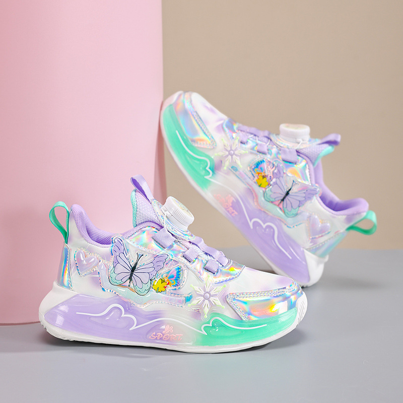 Zapatos de niñas transfronterizos 2025 primavera y otoño nuevos zapatos de cuero de malla transpirables ligeros para niñas para correr zapatos deportivos casuales