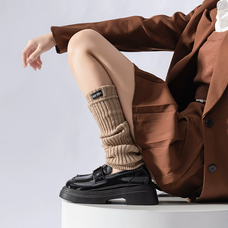 Women’s Miu Ribbed Calf Socks, Long Slouchy Style for Spring–Autumn, One Size