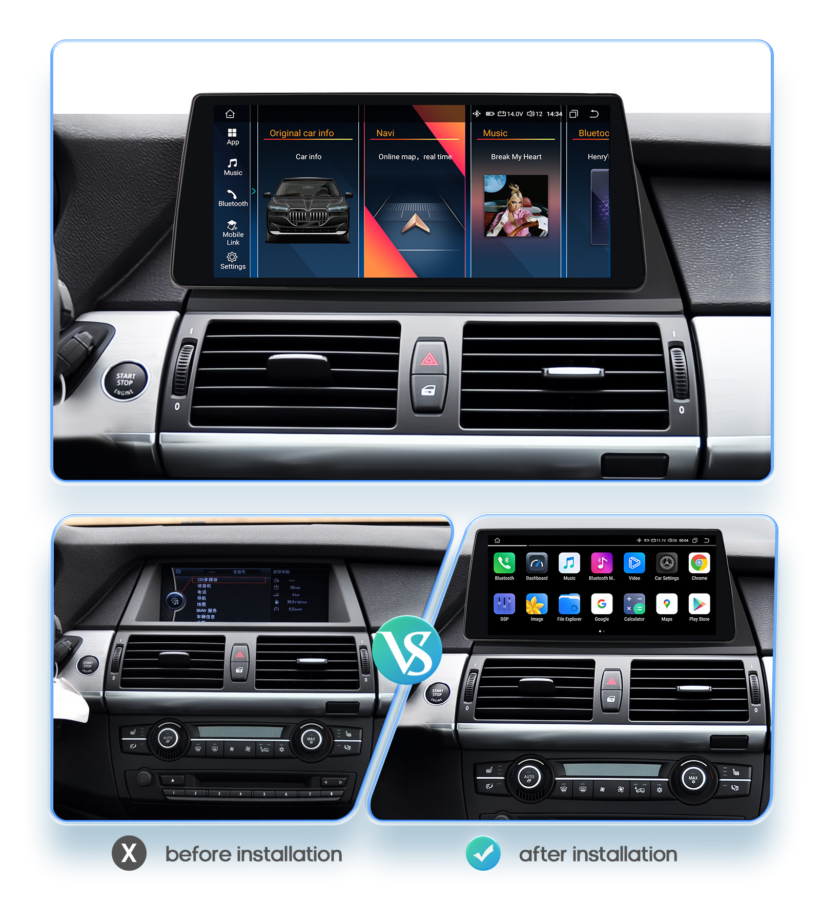 Cross-Border Suitable for 11-14 Bmw X5 X6 Navigation Android Large-Screen Smart Car Mp5 Navigation All-In-One Machine