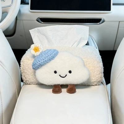 2026 New Model Car Tissue Box, Armrest Box Tissue Holder, Seat-mounted Car Tissue Bag, Cute Cloud Design for Women (Car tissue box/set) - little-blue-hat-cloud-armrest-box-tissue-box