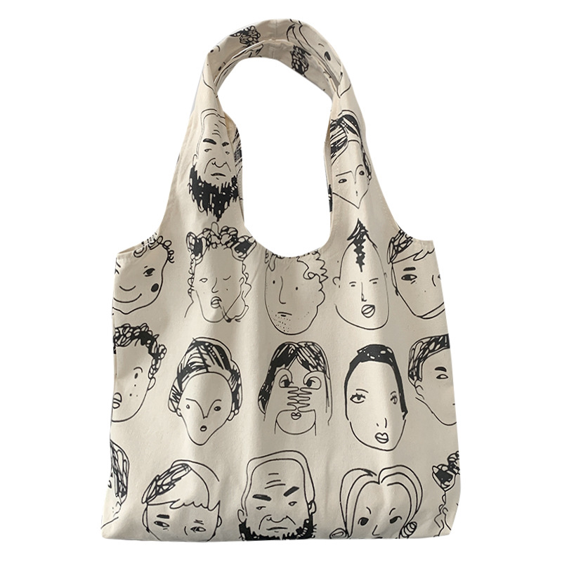 INS diseñador ilustración artística portátil de un solo hombro arte bolsa de lona de gran capacidad mujer estudiante bolsa de verano image 7