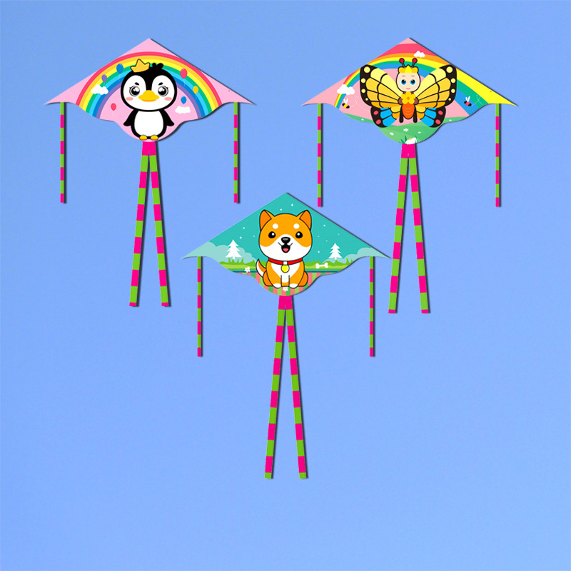 Wuhan kite new Fengyun children's cartoon triangular princess kite string wheel easy to fly butterfly dog rainbow