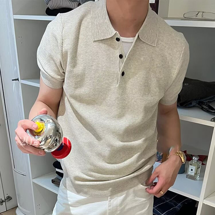 Polo camiseta de punto camiseta de manga corta camiseta de hombre texturas con solapa de color viejo viento de negocios de verano fábrica transfronteriza al por mayor