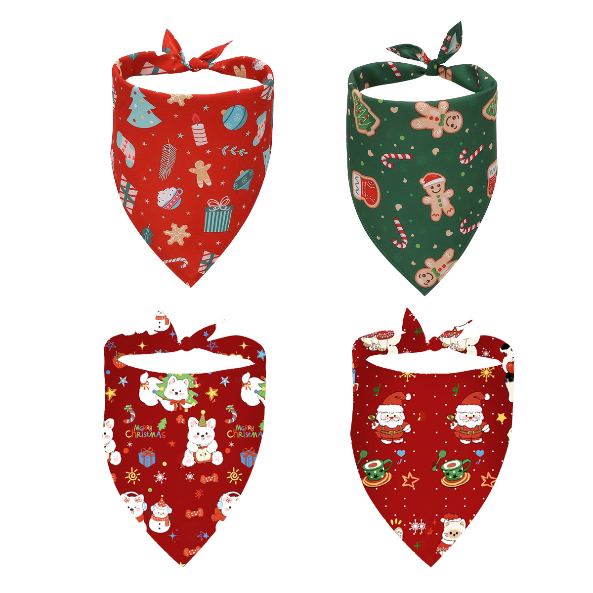 Cross-Border Christmas Pet Triangle Scarf Plaid Dog and Cat Saliva Scarf Gingerbread Man Printed Pet Scarf