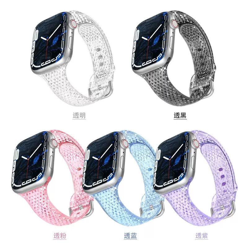 Подходит для Apple Watch ремешок Apple iWatch 1–10 поколение, S9, ромбовидный узор, тонкий TPU ремешок, прозрачный, женская модель