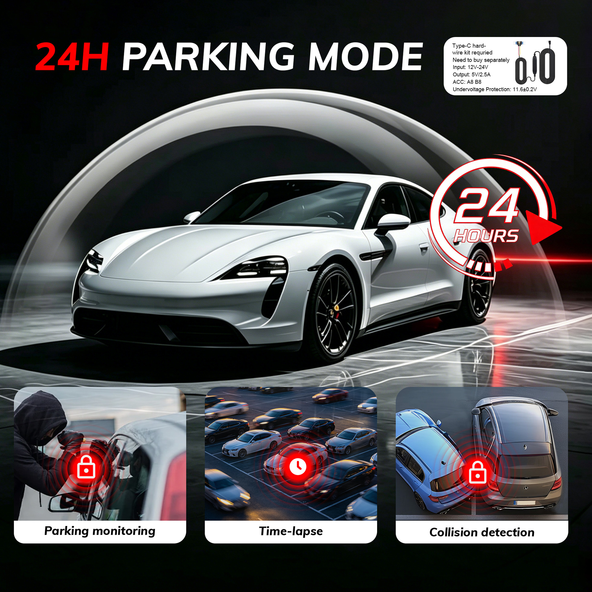 4K triple-camera dashcam with GPS tracking and night vision, three-lens WIFI reversing camera 4K dashcam