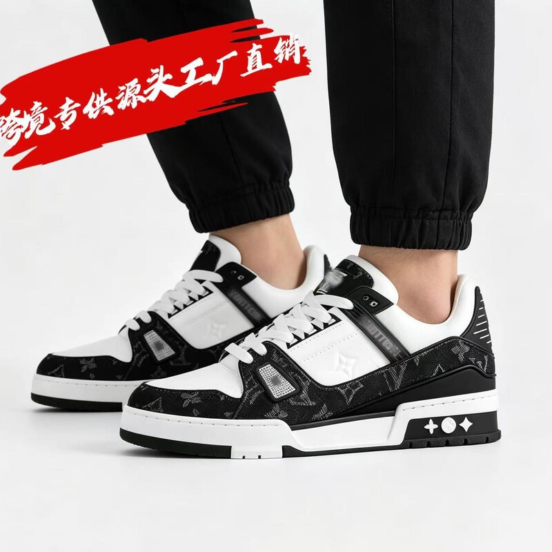 Putian shoes cross-border high-quality LV trainer 1st generation "Little Fat Ding" denim blue printed thick-soled men's casual sports shoes Putian shoes cross-border high-quality LV trainer 1st generation "Little Fat Ding" denim blue printed thick-soled men's casual sports shoes