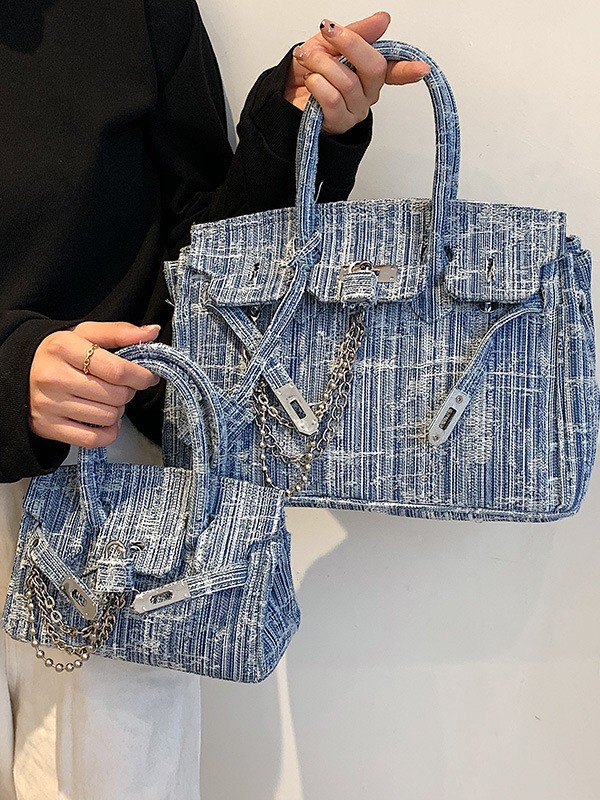 Bolso de mano retro desgastado de mezclilla para mujer, bolso de hombro tipo bandolera grande y pequeño para comercio exterior transfronterizo.