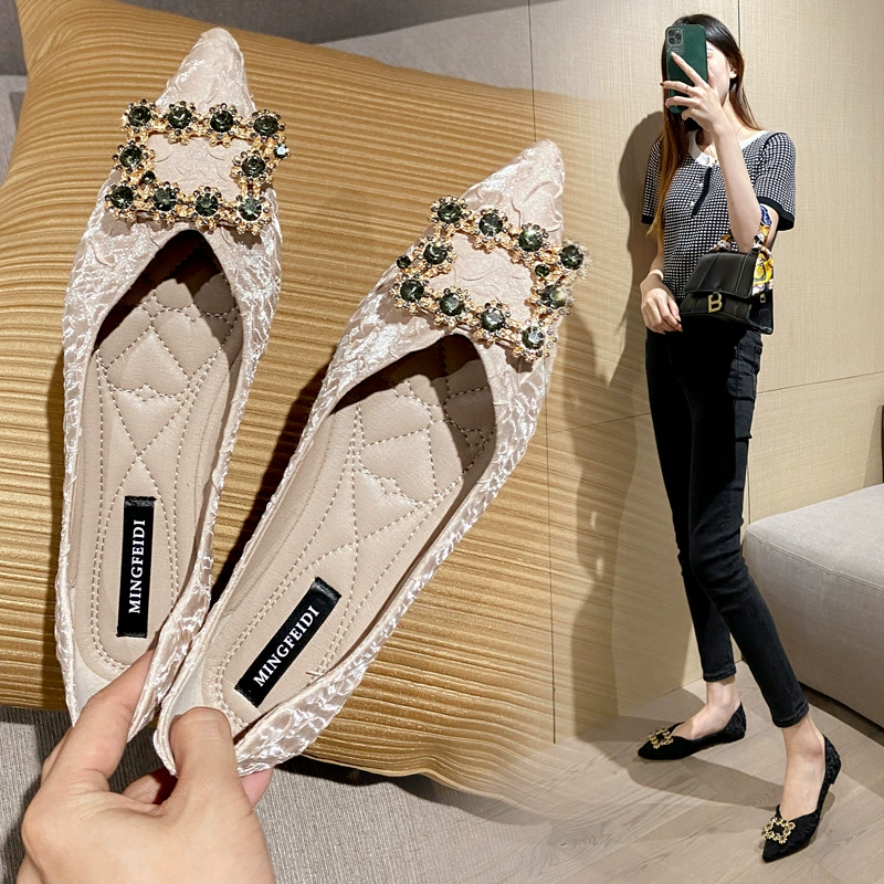 Весна 2023 г. Новые универсальные туфли на плоской подошве с низким ртом в стиле Cyber Celebrity, женские однослойные туфли с острым носком в стиле Chanel, женская обувь больших размеров 43