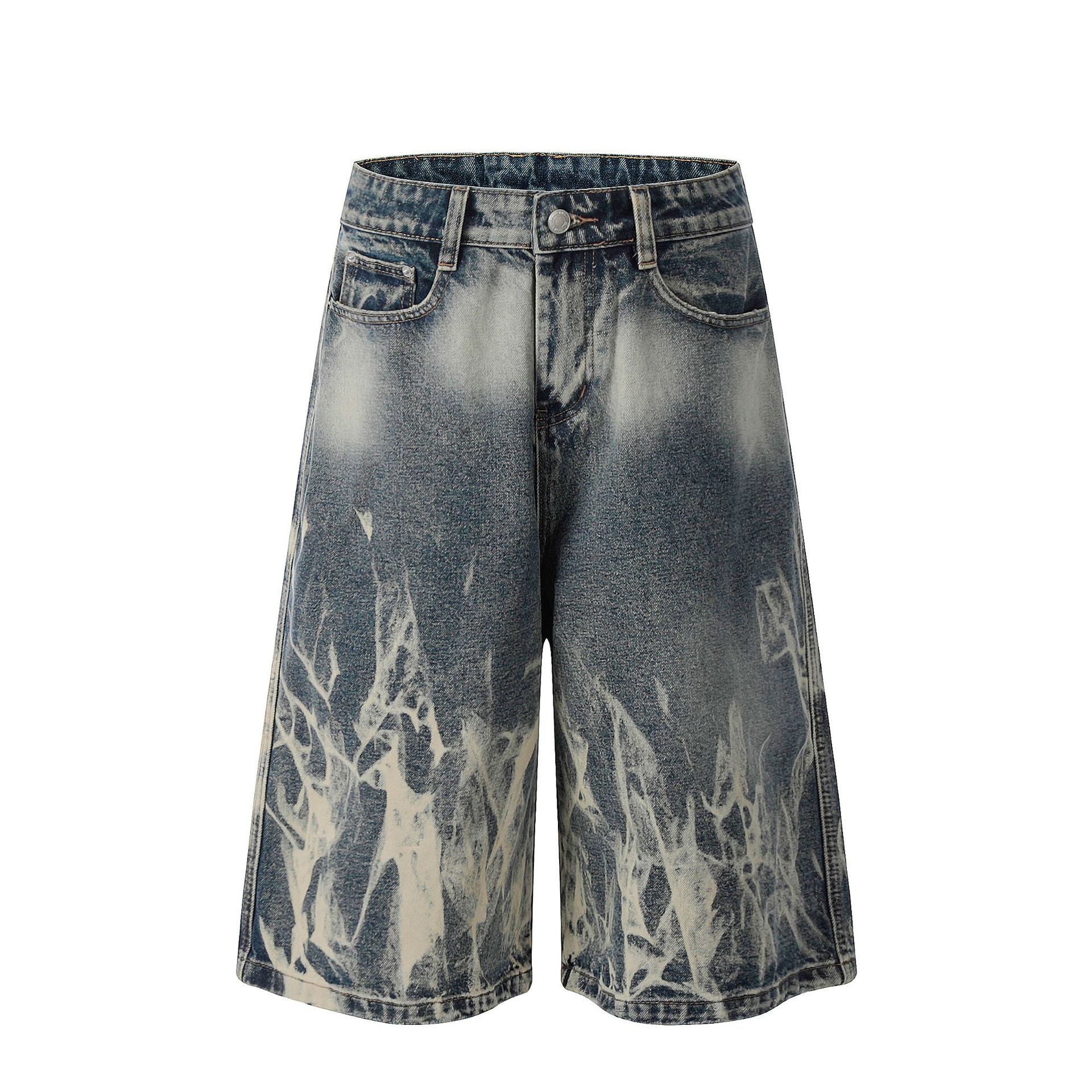 G6399 American High Street Style Summer Men's and Women's High-End Washed Distressed Design Men's Wide-Leg Denim Shorts