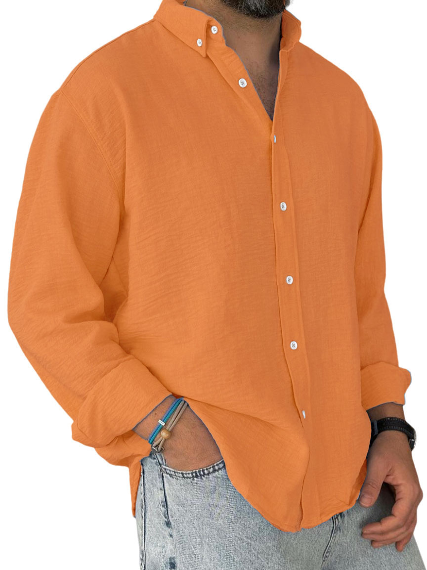 Men's Brushed Overcoat With Turn-down Collar Solid Long Sleeve_voghion.com