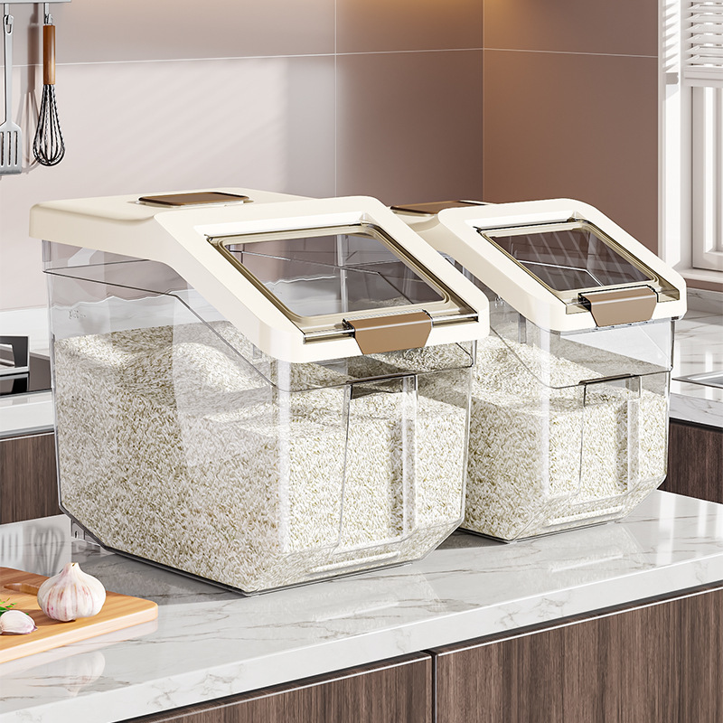 Household insect-proof moisture-proof 50kg transparent rice bucket kitchen food grade sealed rice jar flour grain storage tank