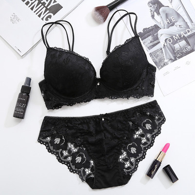 El Comercio exterior 8855 sexy encaje tentación ropa interior traje push up sujetador de las mujeres pequeñas taza delgada sujetador con belleza volver