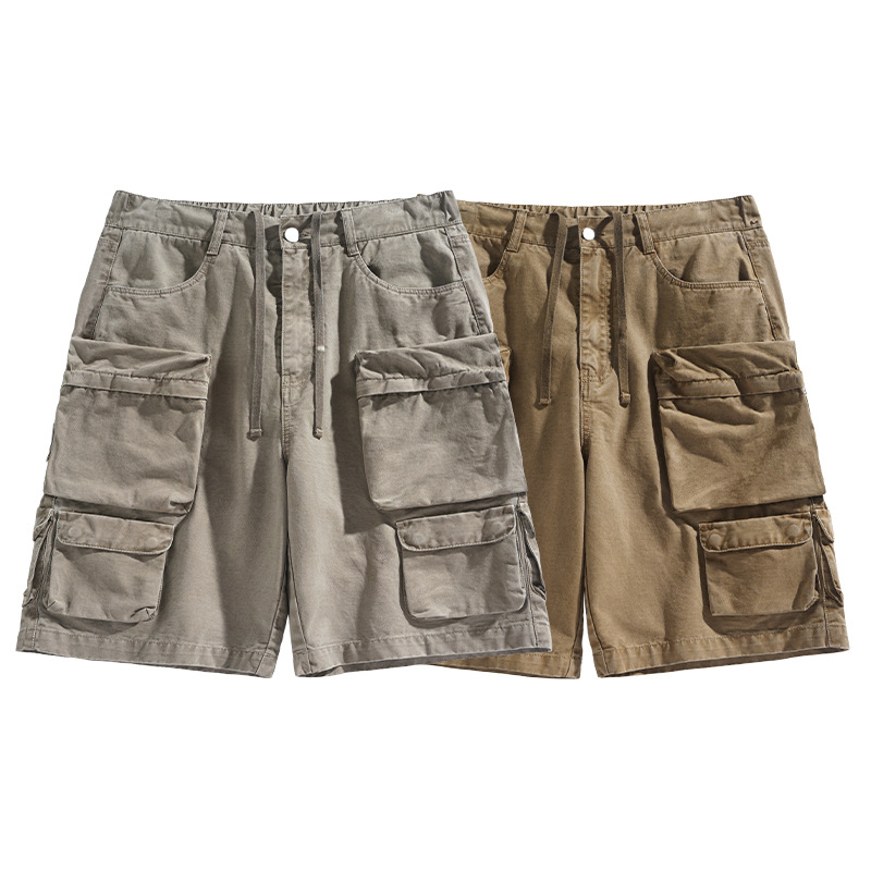 Summer Men's Coil Pants Pure Cotton Casual Pants Multi-Pocket American Style Trendy Brand Shorts Street Teenagers Shorts for Men