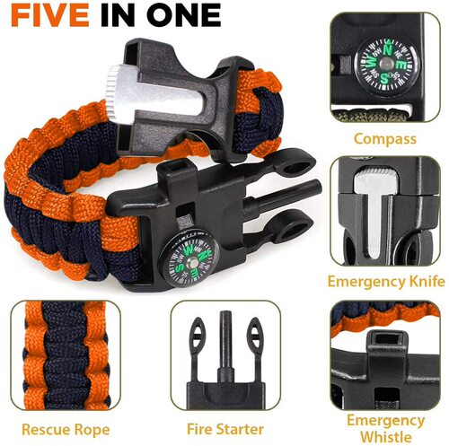 Five-in-One Emergency Paracord Multi-Function Bracelet Wilderness Survival Escape Tactical Fire Starter Compass Seven-Core Life Rope