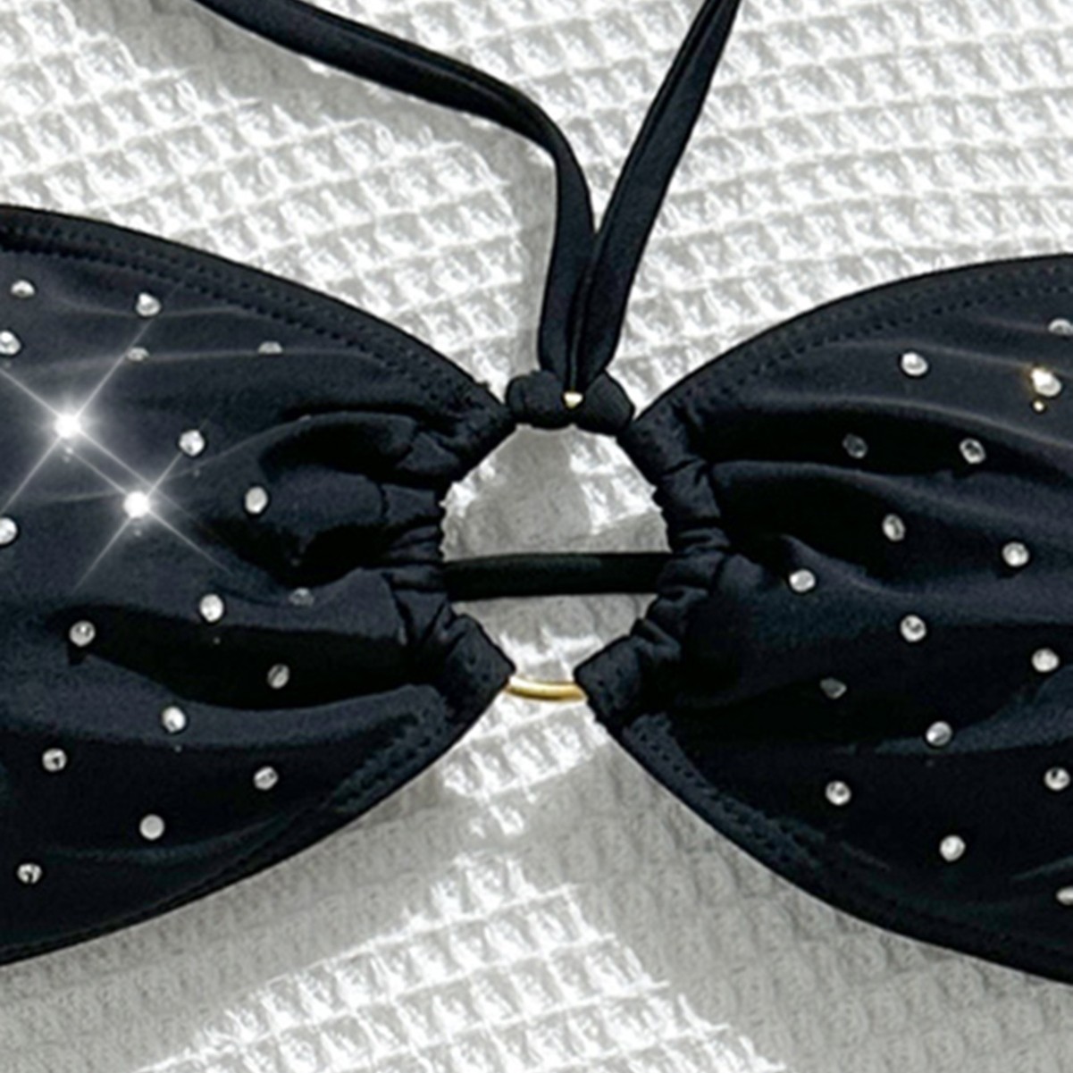Women's Sexy Two Piece Swimsuit Bikini With Rhinestone Solid Color Triangle Cup For Vacation_voghion.com