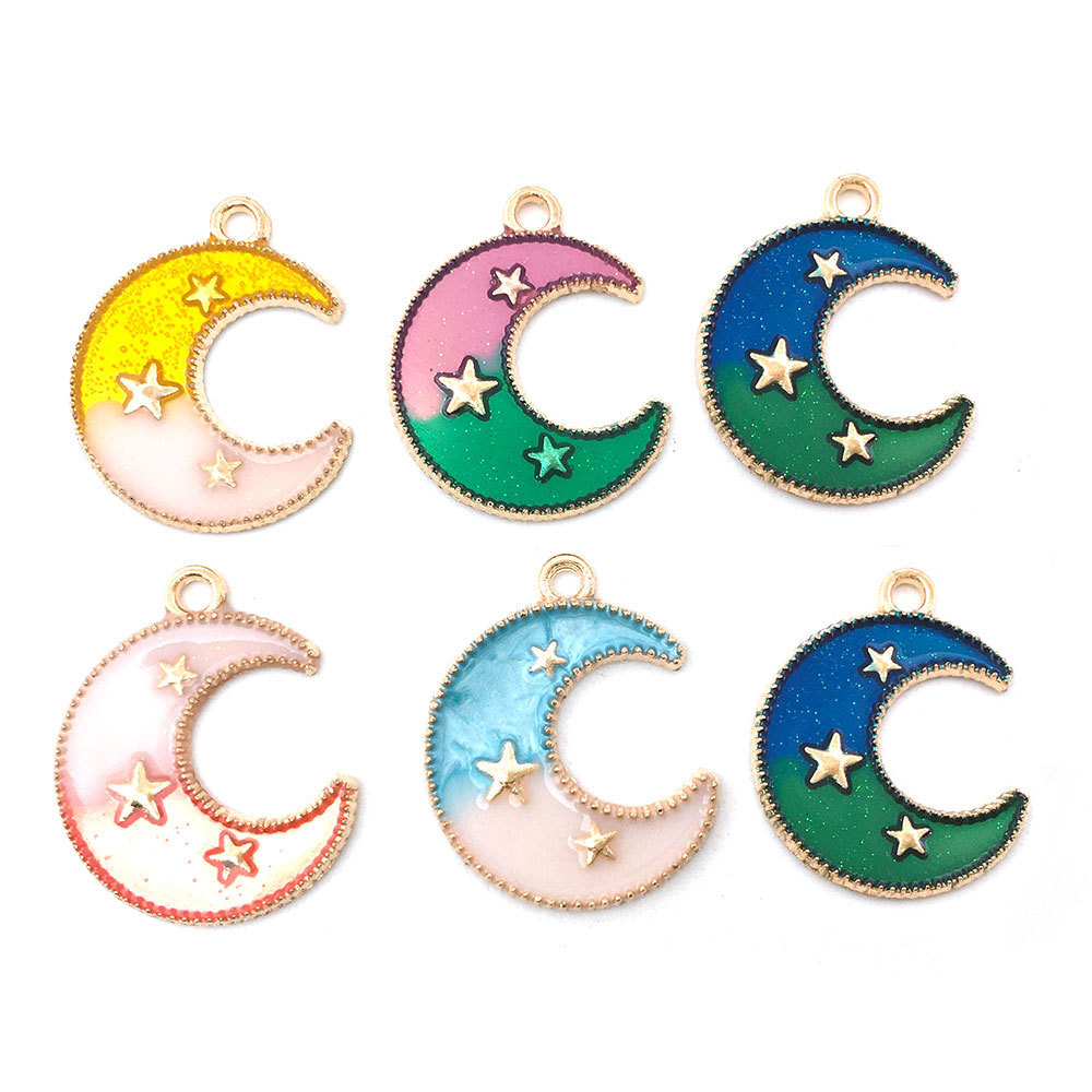 Diy accesorios de joyería coreanos gota de aleación de aceite colgante pequeño pulsera colgante brillante luna estrella globo colgante