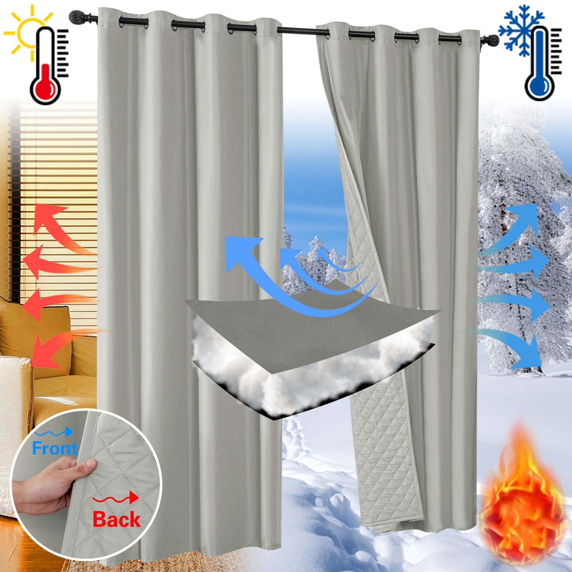 Cross-Border Winter Pongee Quilted Warm Full Blackout Thickeneded Curtains for Living Room and Bedroom Thermal Insulation and Cold Protection Curtain