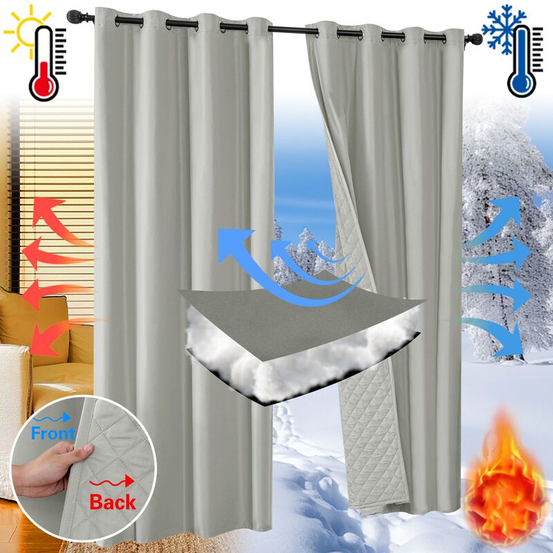 Cross-Border Winter Pongee Quilted Warm Full Blackout Thickeneded Curtains for Living Room and Bedroom Thermal Insulation and Cold Protection Curtain