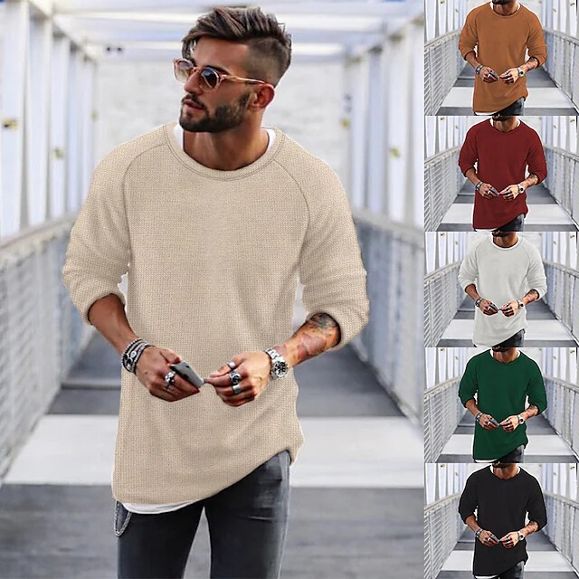 European and American Cross-border Men's Fashion Top Spring Autumn and Winter Long Sleeve Round Neck Knit Solid Color Casual Men's Sweater European and American Cross-border Men's Fashion Top Spring Autumn and Winter Long Sleeve Round Neck Knit Solid Color Casual Men's Sweater