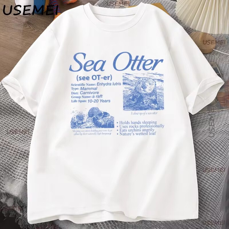 Sea Otter Retro 90S Graphic T-Shirt Men Women Vintage Animal Facts T-Shirt Cute Raft Sea