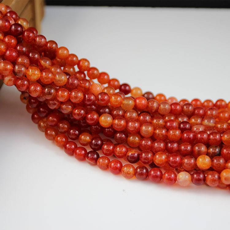 Red dragon pattern agate beads 6mm, about 63 pieces, about 20 grams