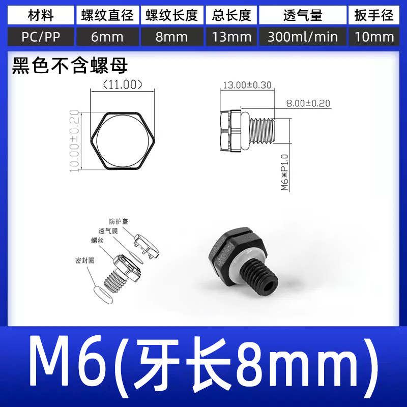 M6 (8mm thread) Black without nut
