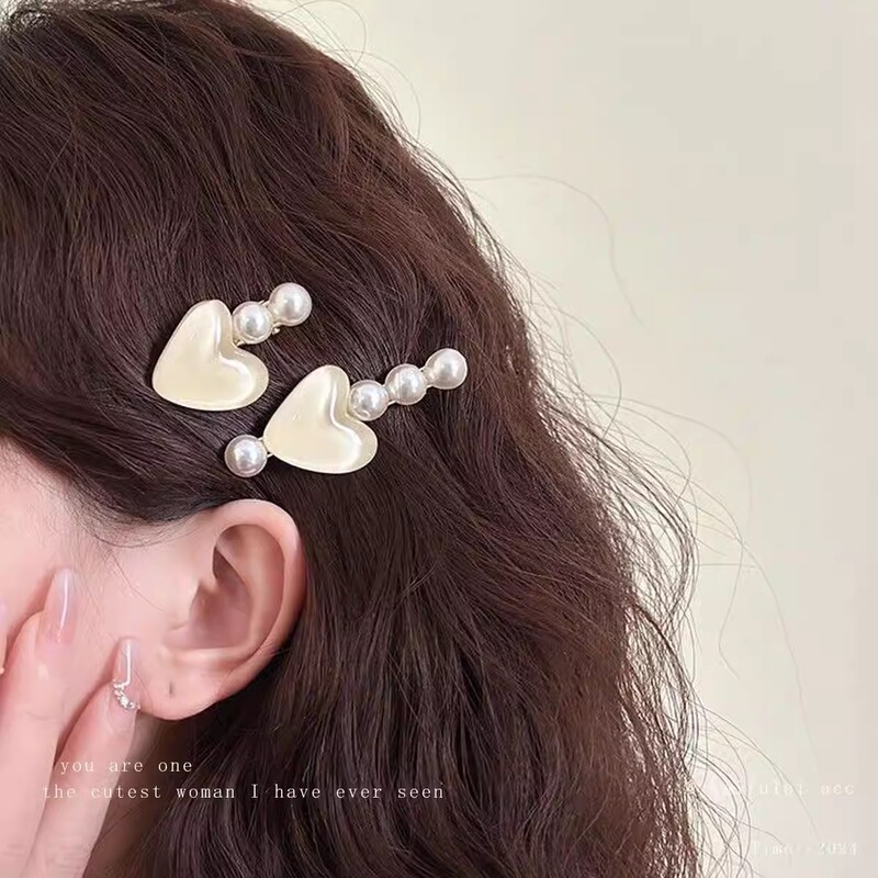 Sweet Mermaid Bubble Love Pearl Hairpin Women's High-end Side Bangs Hairpin Headwear Cute One-character Clip Hairpin