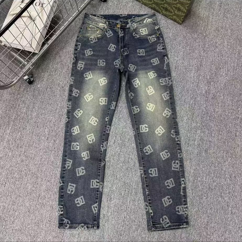 网红同款DG印花男士新款弹力潮牌潮流休闲长裤修身轻奢牛仔裤男女