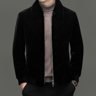 Men's Golden Mink Cashmere Jacket Fashion Casual Dad's Fur Coat Business Trendy Brand Warm Lapel Jacket Solid Color