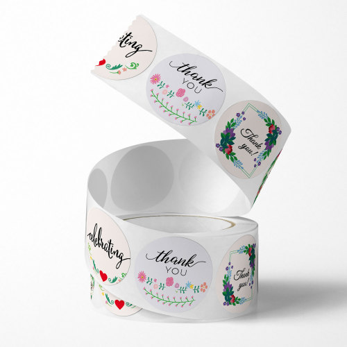 Amazon Wholesale Roll Round Floral Thank You Stickers Birthday Party Wedding Decoration Sticker Thank You Tags