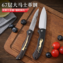 大马士革钢户外战术小直刀野外求生夹钢折刀随身锋利多功能刀具