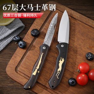 Damascus Steel Outdoor Tactical Small Straight Knife Field Survival Clip Steel Folding Knife Portable Sharp Multi-Functional Knife