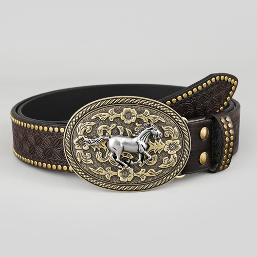 Cross-border Western Denim Belt Carved Trendy Retro Youth Retro Men's Punk PU Niche Leather Belt
