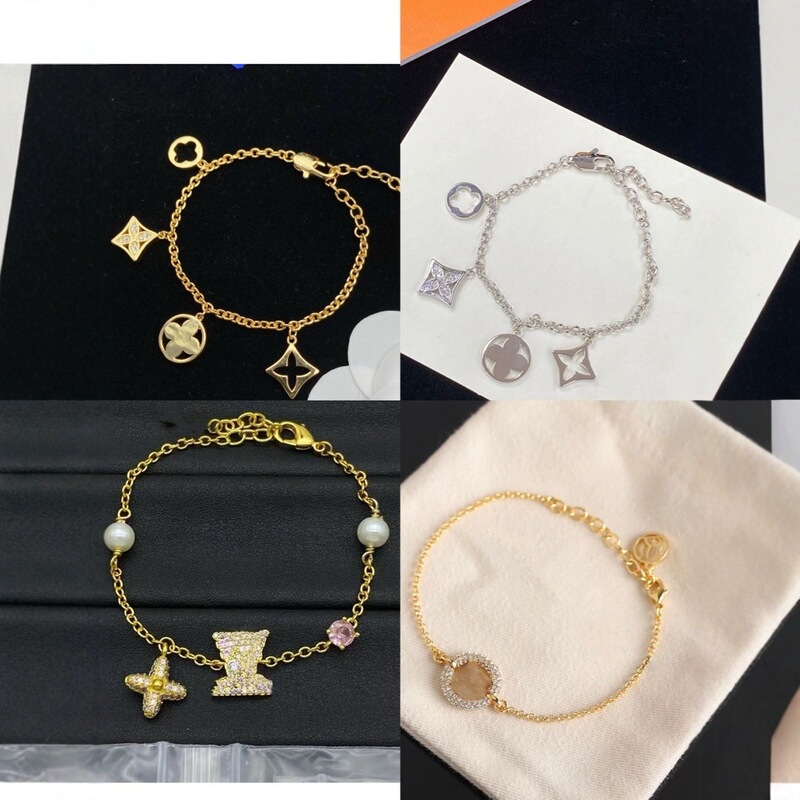 Lv Popular Hollow Letter Flower Bracelet, Exquisite and Versatile, Fashionable and Simple, Multi-Flower Design, Wholesale Chain