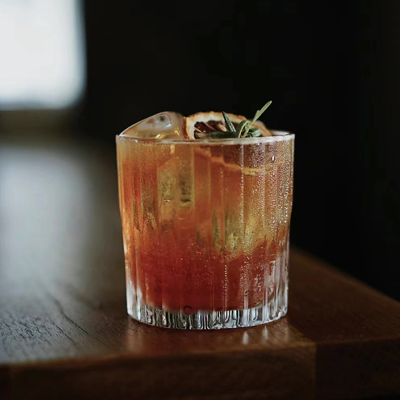 Retro Striped Cocktail Glass Collins Glass Thickened Glass Tumbler Long Drink Glass Whiskey Glass Classic Mixing Glass