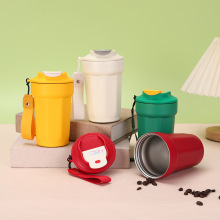 高颜值八角咖啡杯316不锈钢保温杯商务办公带提绳礼品水杯批发