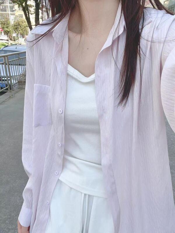 Ultra-light and cool chiffon shirt for women, young and loose-fitting, conceals body fat and looks slimming, sun-protective shirt, outerwear top, ins style Ultra-light and cool chiffon shirt for women, young and loose-fitting, conceals body fat and looks slimming, sun-protective shirt, outerwear top, ins style