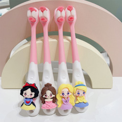 4 pack of cute princess children's toothbrushes with soft bristles for 3-6 years old, 6 to 12 years old, beginner baby toothbrush with ten thousand hairs