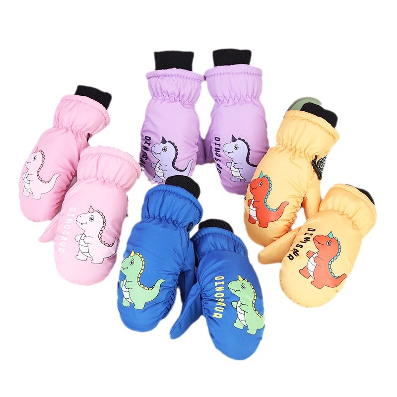 Guantes de nieve infantiles con dedos juntos – De algodón grueso, impermeables, diseño de dibujos animados