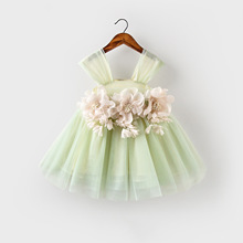 女童公主裙寶寶夏裝連衣裙嬰兒周歲禮服生日百天綠色蛋糕裙蓬蓬紗