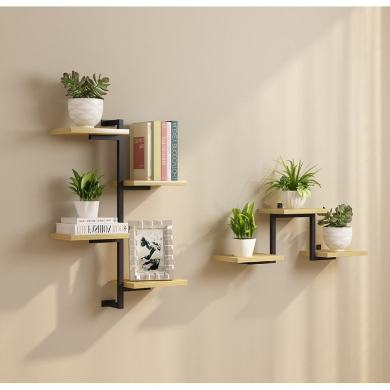 Estante de pared estante de flores decoración moderna simple partición de pared simple hierro forjado estante multicapa perforación