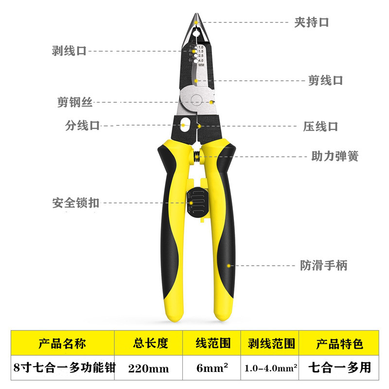 クロスボーダー起爆多機能ストリッパー七合一電気工手動工具電線圧接断線尖口鉗子卸売り|undefined