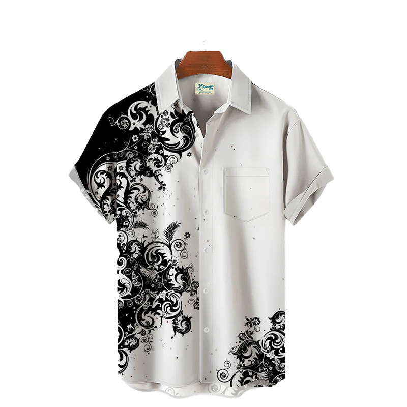 Estación independiente transfronteriza verano nueva camisa impresa digital para hombres tendencia de moda top hawaiano de solapa de manga corta