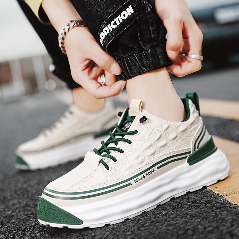 Men's Summer Breathable Trendy Versatile Casual Sneakers Slip-On Sports Shoes Thick-Soled Height-Increasing White Dad Sneakers