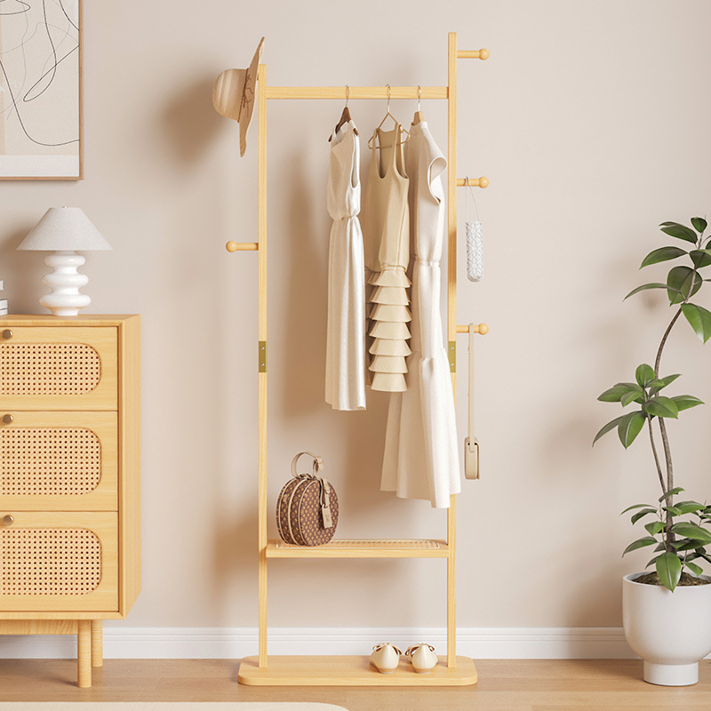 Perchero de madera maciza simple, perchero de entrada, perchero de almacenamiento, perchero de dormitorio de piso, perchero de interior multifuncional