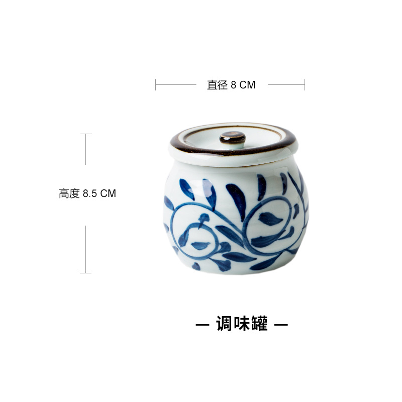 Vajilla de cerámica de estilo japonés creativo cubo tazón personalizado azul y blanco vintage boca ancha ramen tazón bajo vidriado olla de salsa casera
