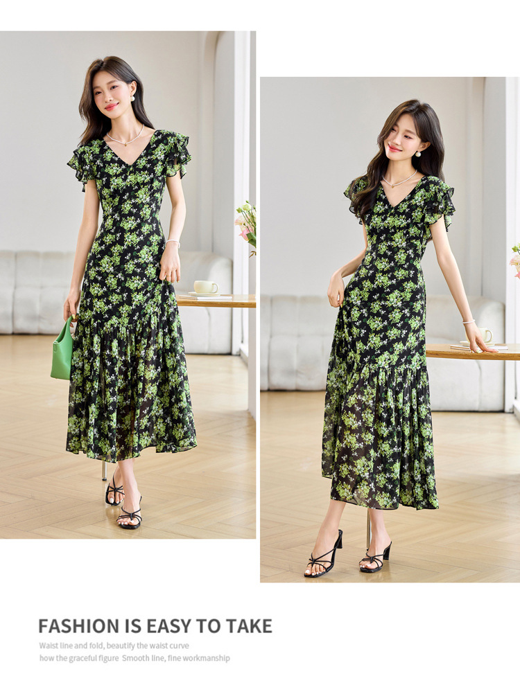 Đầm suông midi họa tiết hoa tay ngắn thanh lịch MM2632 — Màu sắc hình ảnh chi tiết 19